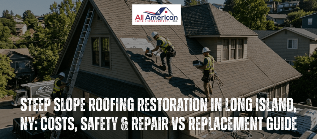 Steep Slope Roofing Restoration in Long Island, NY - Costs, Safety & Repair vs Replacement Guide